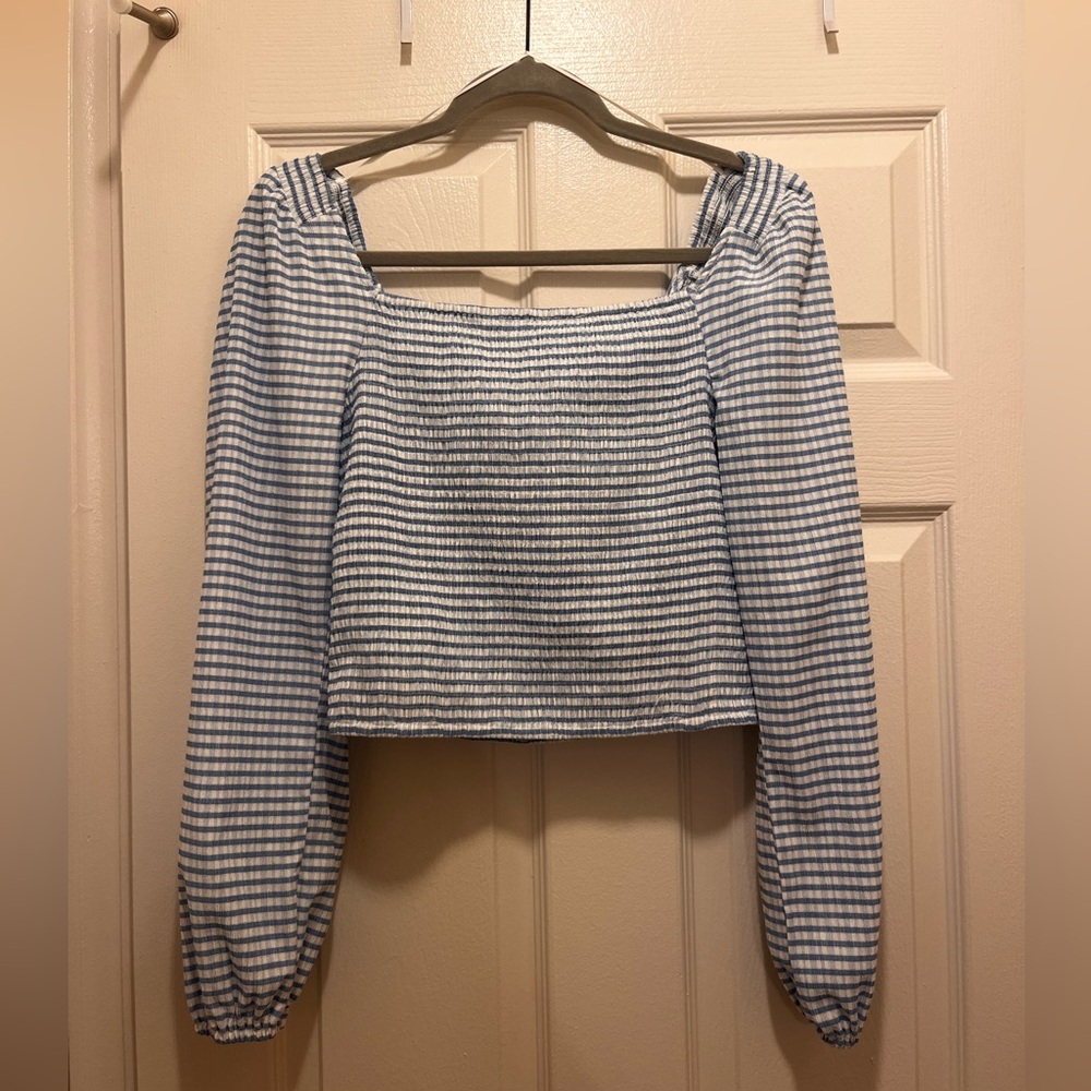 NWT Sophie Rue Smocked Blue and White Checkered Top, Size Medium
